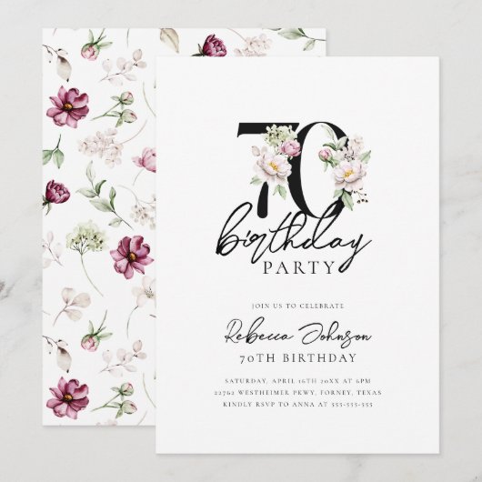 Invitation Floral Elegant 70e anniversaire (Devant / Derrière)