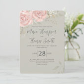 Invitation Floral Elegant Aquarelle Verdure Rose Feuille d'or (Debout devant)