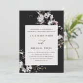 Invitation Floral élégant avec Mariage Feuille noir spectacul (Debout devant)