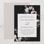 Invitation Floral élégant avec Mariage Feuille noir spectacul (Devant / Derrière)