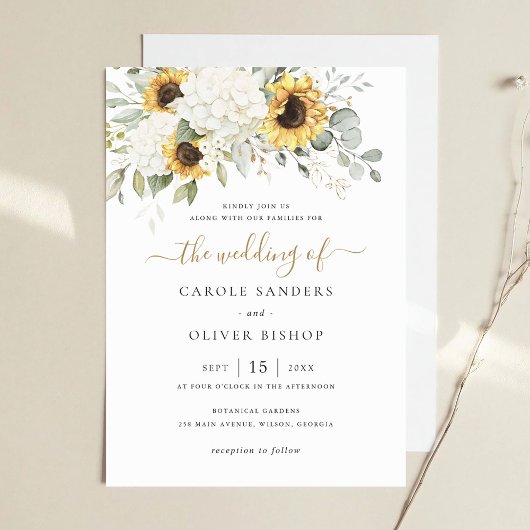 Invitation Floral Elegant Blanc Hydrangea Mariage de tourneso