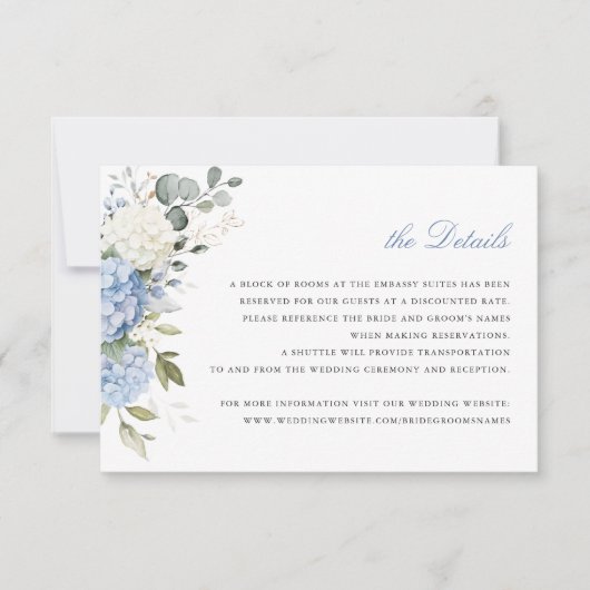 Invitation Floral Elegant Blue Hydrangea Détails sur la végét (Devant)