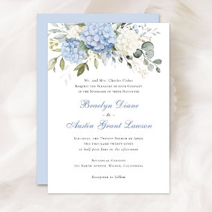 Invitation Floral Elegant Blue Hydrangea Mariage de verdure