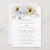 Invitation Floral Elegant Blue Hydrangea Sunflowers Mariage (Devant)