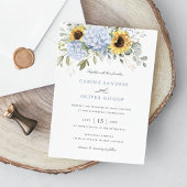 Invitation Floral Elegant Blue Hydrangea Sunflowers Mariage