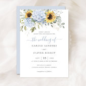 Invitation Floral Elegant Blue Hydrangea Sunflowers Mariage