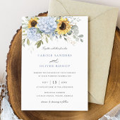 Invitation Floral Elegant Blue Hydrangea Sunflowers Mariage