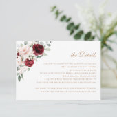 Invitation Floral Elegant Blush Bourgogne Détails du Mariage (Debout devant)