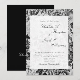 Invitation Floral Elegant Botanique Noir Blanc Mariage