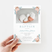 Invitation Floral Elegant Boy Photo Baptême