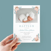 Invitation Floral Elegant Boy Photo Baptême