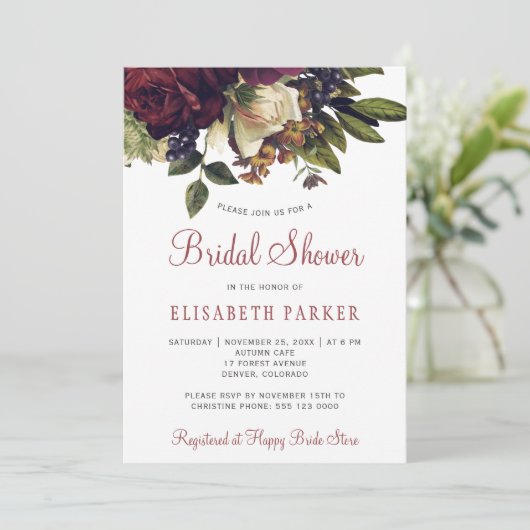 Invitation Floral élégant chic script nuptiale (Debout devant)