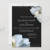 Invitation Floral élégant de Magnolia blanc sur Mariage noir (Devant)