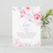 Invitation Floral Elegant Doux Dusty Baby shower bleu rose (Debout devant)