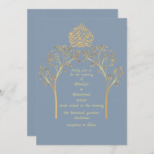 Invitation Floral élégant DUSTY BLUE mariage (Devant / Derrière)