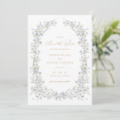 Invitation Floral Elegant Dusty Blue Wreath Enregistrer la da (Debout devant)