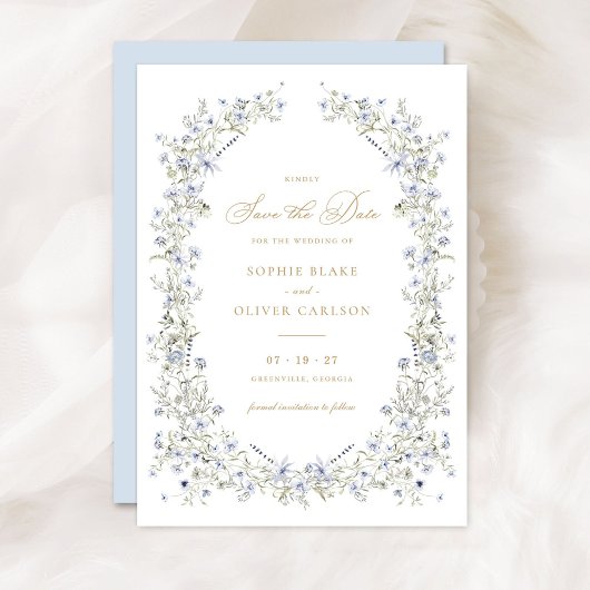 Invitation Floral Elegant Dusty Blue Wreath Enregistrer la da