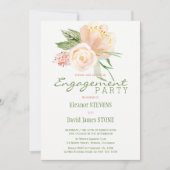 Invitation floral élégant fiançailles d'or de pêch (Devant)