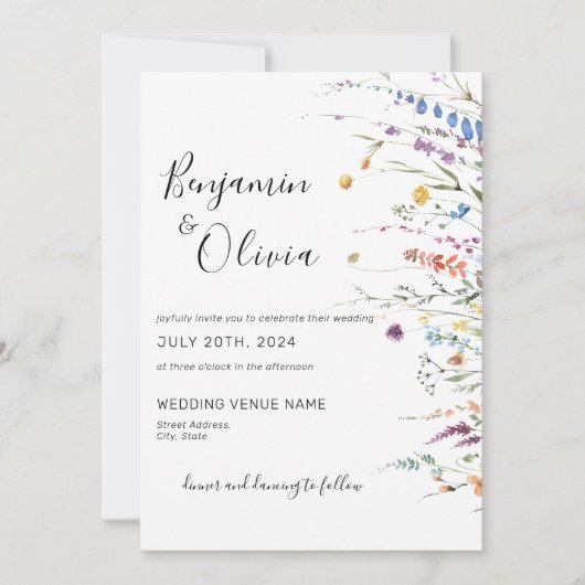Invitation Floral Elegant Fleur sauvage Boho Mariage (Devant)