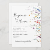 Invitation Floral Elegant Fleur sauvage Boho Mariage (Devant / Derrière)