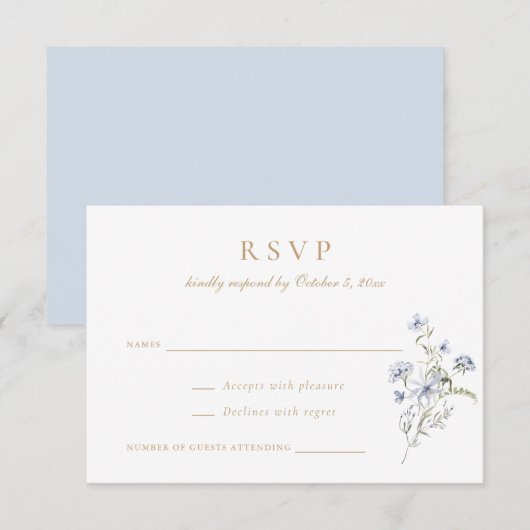 Invitation Floral Elegant Fleur sauvage Dusty Blue Wedding RS (Devant / Derrière)