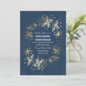 Invitation Floral Elegant Gold et Mariage de marine (Debout devant)