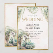 Invitation Floral Elegant Gold Garden Mariage de verdure (Devant / Derrière)