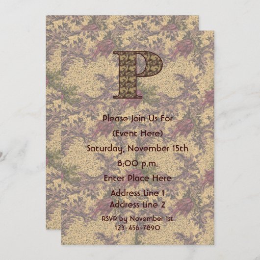 Invitation floral élégant initial du monogramme P (Devant / Derrière)