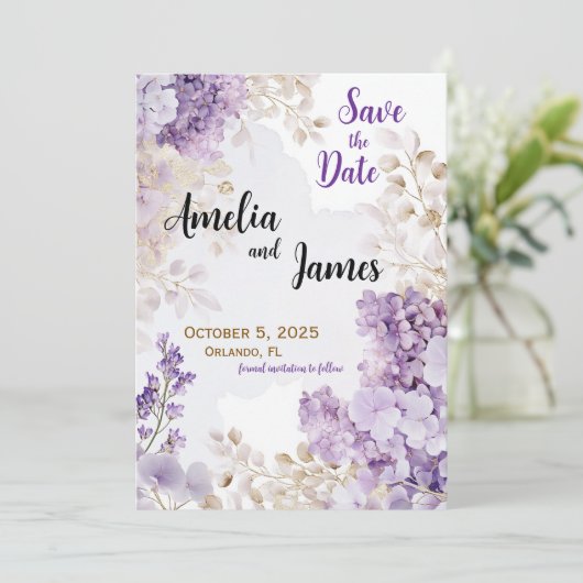 Invitation Floral Elegant Lavender Wedding Enregistrer la dat (Debout devant)