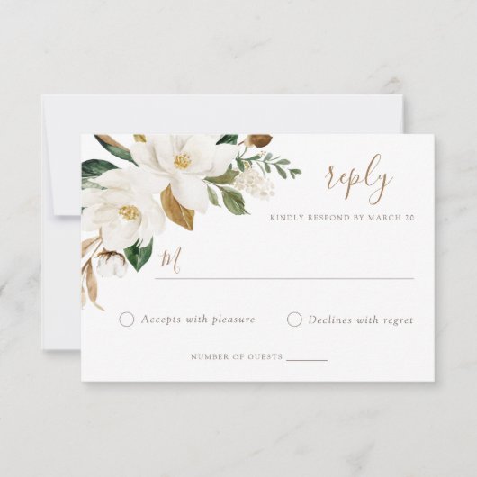 Invitation Floral Elegant Magnolia Blush Neutre Mariage RSVP (Devant)