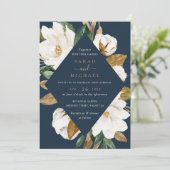 Invitation Floral Elegant Magnolia Mariage de la marine beige (Debout devant)