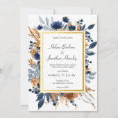 Invitation Floral Elegant Marine Blue Terracotta Mariage (Devant)