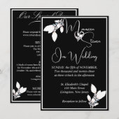 Invitation Floral Elegant noir et blanc Mariage (Devant / Derrière)