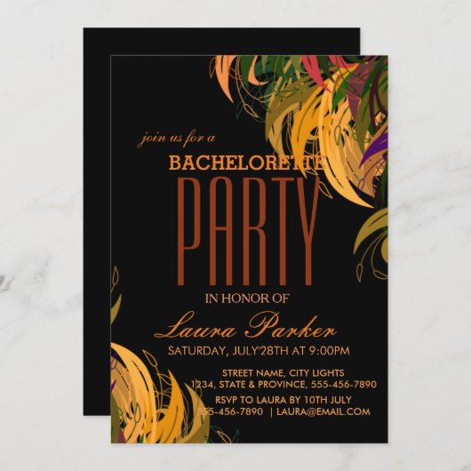 Invitation Floral Elegant Orange Bachelorette Party (Devant / Derrière)