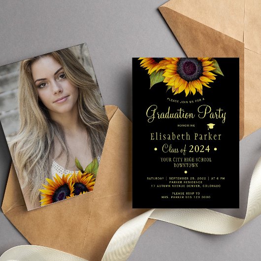Invitation Floral élégant PHOTO chic fête de graduation