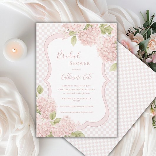 Invitation Floral Elegant Pink Hydrangea Plaid Bridal Shower