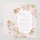 Invitation Floral Elegant Pink Hydrangea Vintage Bridal (Devant / Derrière)