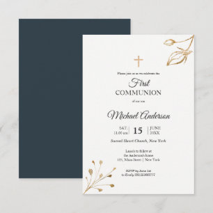 Invitation Floral élégant Première communion Événement religi