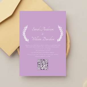 Invitation Floral Elegant Purple Lavender QR Code Mariage