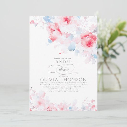 Invitation Floral Élégant Romantique Dusty Fête des mariées b (Debout devant)