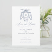 Invitation Floral Elegant Rose Crest Blue Date de sauvegarde (Debout devant)