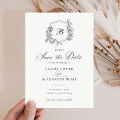 Invitation Floral Elegant Rose Crest Monogramme Enregistrer l