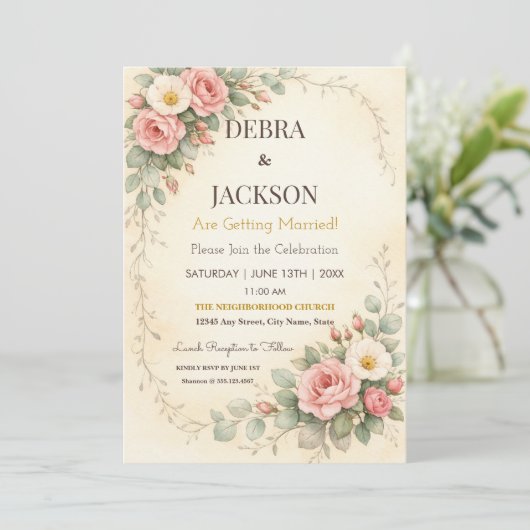 Invitation Floral Elegant Simple Botanical Wedding (Debout devant)