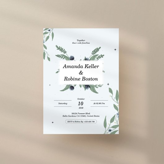 Invitation Floral Elegant Simple Mariage