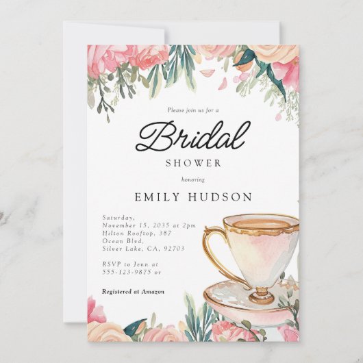 Invitation Floral Elegant Tea Party (Devant)