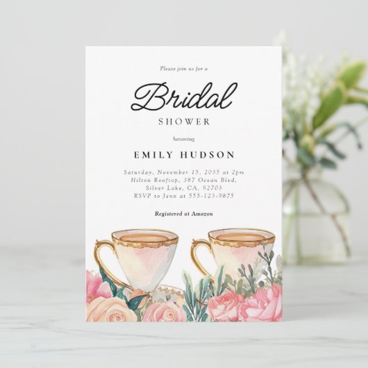Invitation Floral Elegant Tea Party (Debout devant)