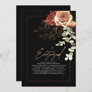 Invitation Floral Elegant Terracotta Black Engagement Party