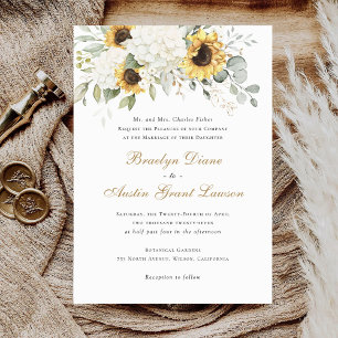 Invitation Floral Élégant tournesol blanc Hydrangea Mariage