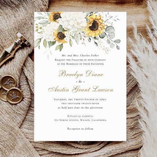Invitation Floral Élégant tournesol blanc Hydrangea Mariage