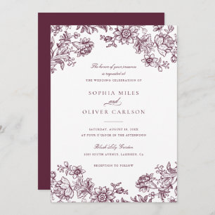 Invitation Floral Elegant Vintage Bourgogne Mariage